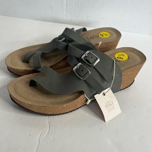 NWT Bio-Gold Leather Italian cork wedge sandals